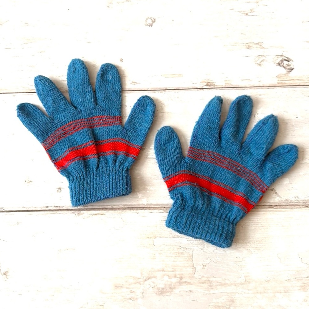 L.L. Bean Kids Wool Blend Mittens Winter Gloves Boys Blue Red Fits 3-7 Years NEW